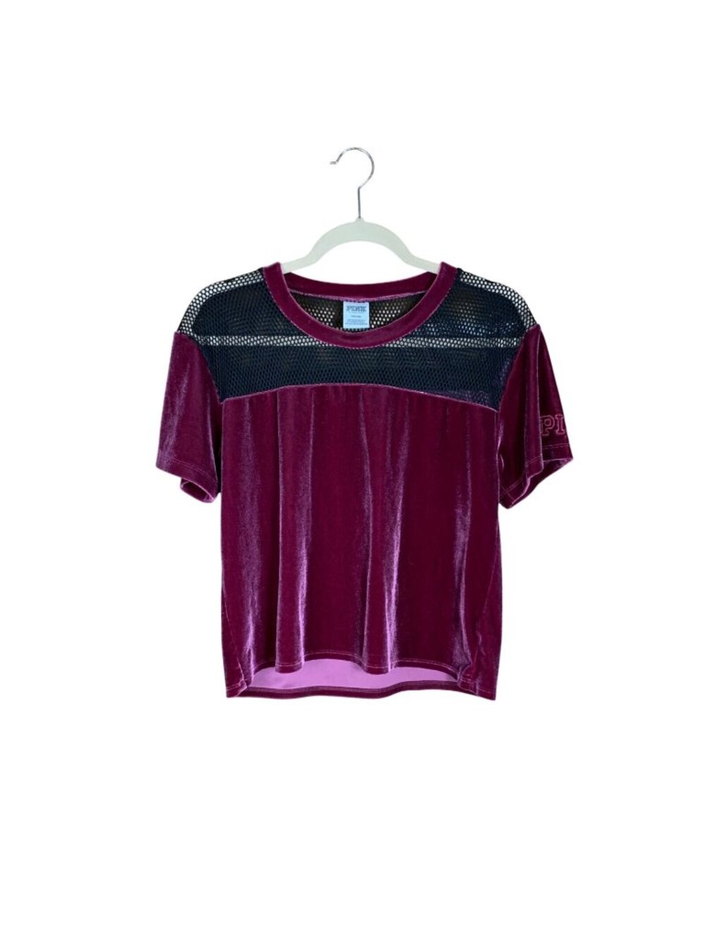 VS Pink Women's M Stretch Velvet Fishnet Mesh Top Boxy